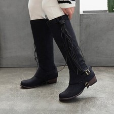 Womens Low Heels Riding Knee High Boots Pull On ShoesGothic Buckle Riding Boots