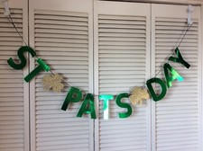 New St. Patricks Day Banner Garland 60  Green /gold Glittery Party Decor