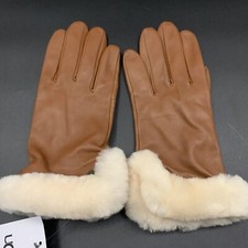UGG LEATHER SHEEPSKIN VENT GLOVE WOMENS M SHEARLING WOOL  CHESTNUT