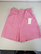 A New Day Women  s S High Rise Belted Shorts Pink Stripe New