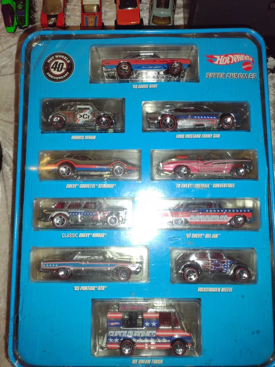 Hot Wheels Super Chromes 10 Car Set 40TH Anniversary Car Tin Sealed