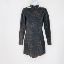 Free People Women's Black Cotton Long Sleeve Halter Bodycon Knee Mini Dress XS