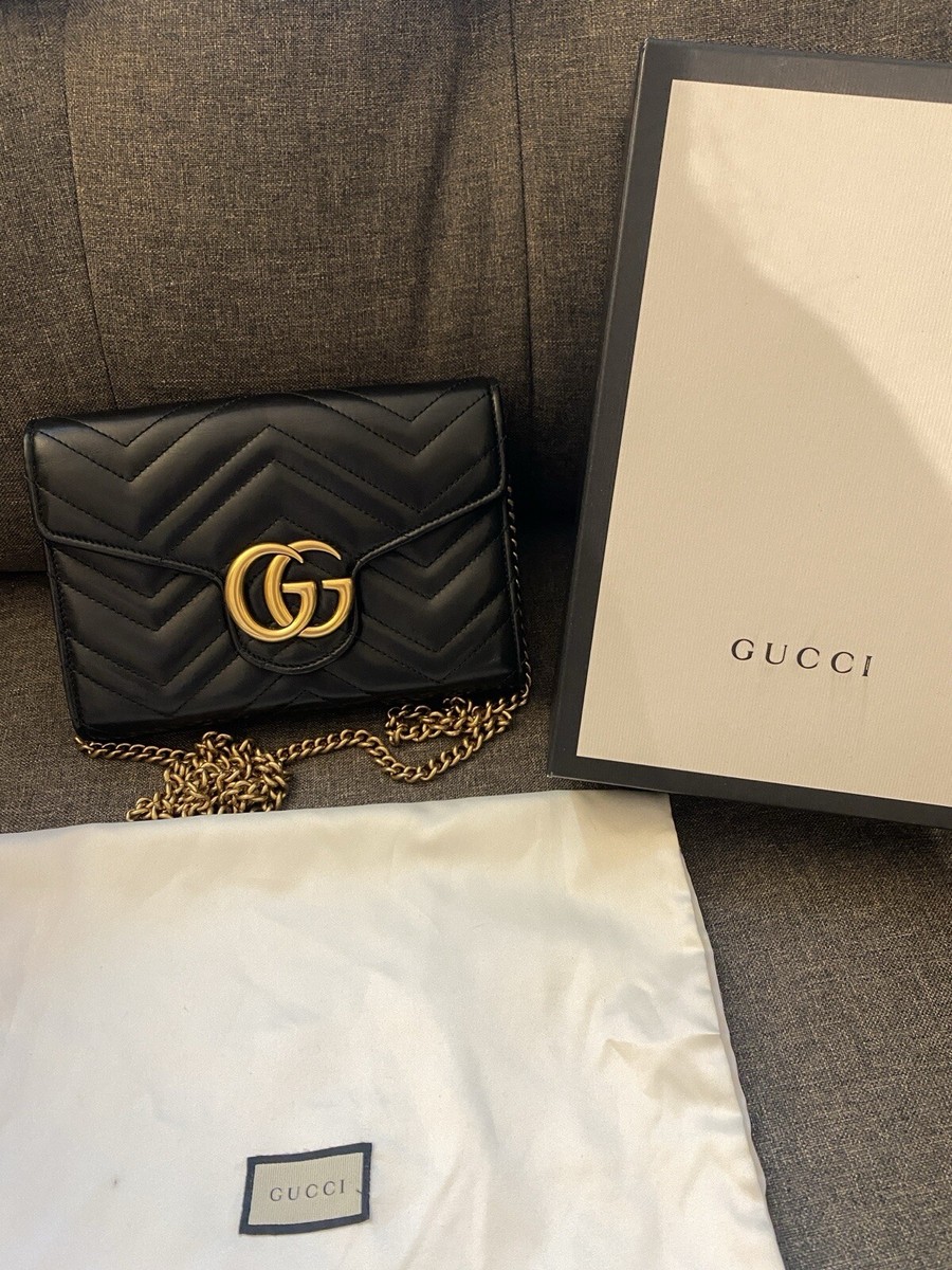 Gucci GG Marmont Chain Mini Bag Black Matelasse Chevron