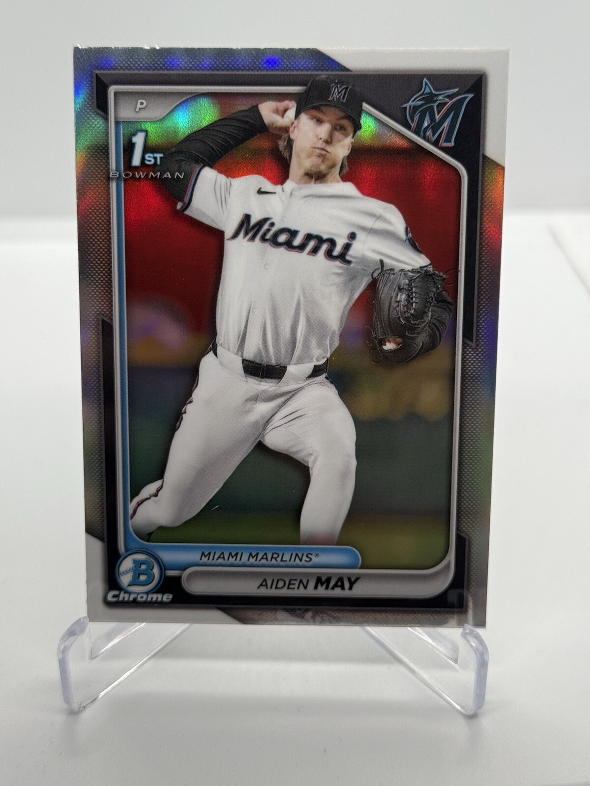 Refractor cromado Bowman Draft 2024 #BDC-91 Aiden May Miami Marlins