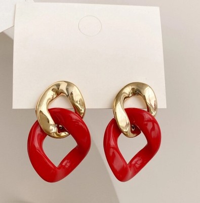 Two-Tier Style Chain Link Drop Earrings in 8 Color Styles