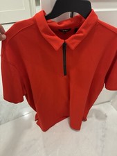 95 Dkny Men Classic Fit Red Short Sleeve Zip Polo Top Shirt 2XL