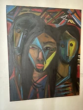 Outsider Art Oil Painting Portrait Primitive Self Taught African Artist