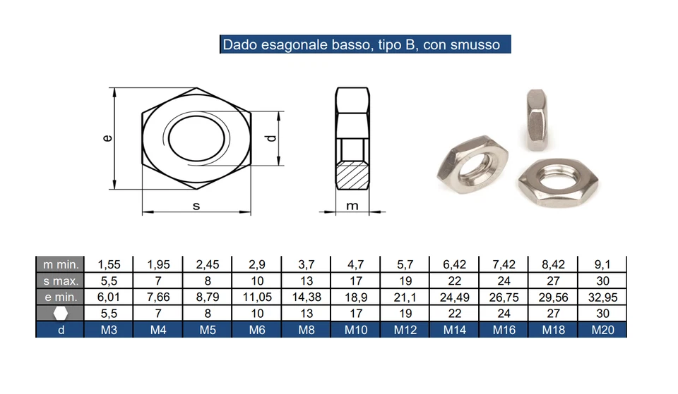 DADI BASSI SOTTILI IN ACCIAIO INOX 5589 M3 M4 M5 M6 M8 M10 M12 M14 M16 M18 M20 - Immagine 2 di 4