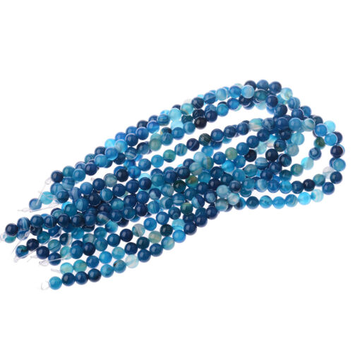Natural Blue Agate Gemstone Stripe Round Beads 15.5'' Strand 6mm 8mm 10mm 12mm - Picture 7 of 11