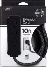 Cordinate Designer Extension Cord, 3-Outlet 10-Foot Cord, Black, Indoor, 42024