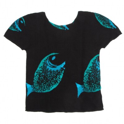 ISSEY MIYAKE me Fish Printed Stretch Pleats T Shirt Size F(K