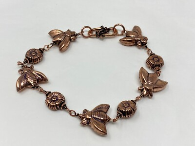 #ad Gorgeous Solid Copper Hollow Honey Bee and Flower Link 8.5quot; Bracelet $18.00