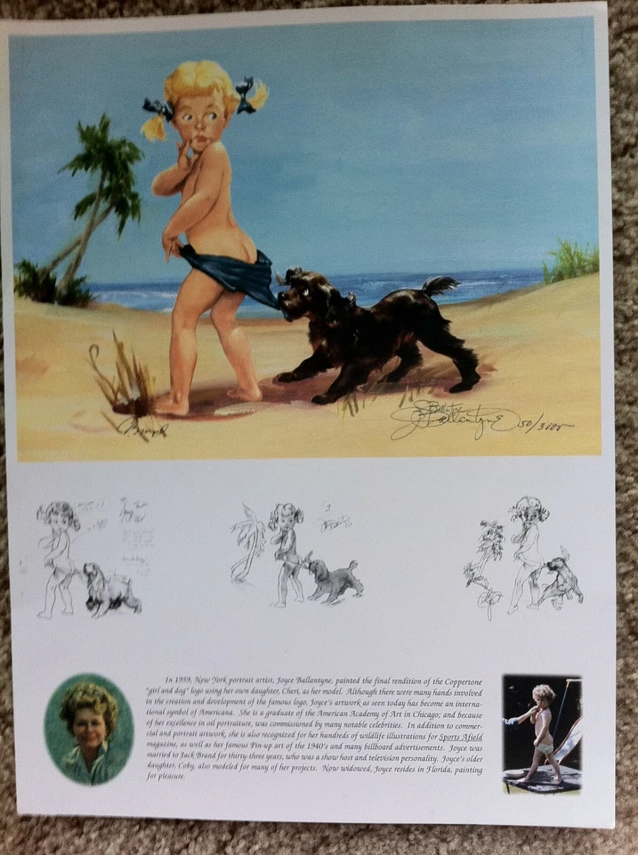 Coppertone Beach Scene with Baby and Dog SIGNED by artist Joyce Ballantyne - Image 3 of 4