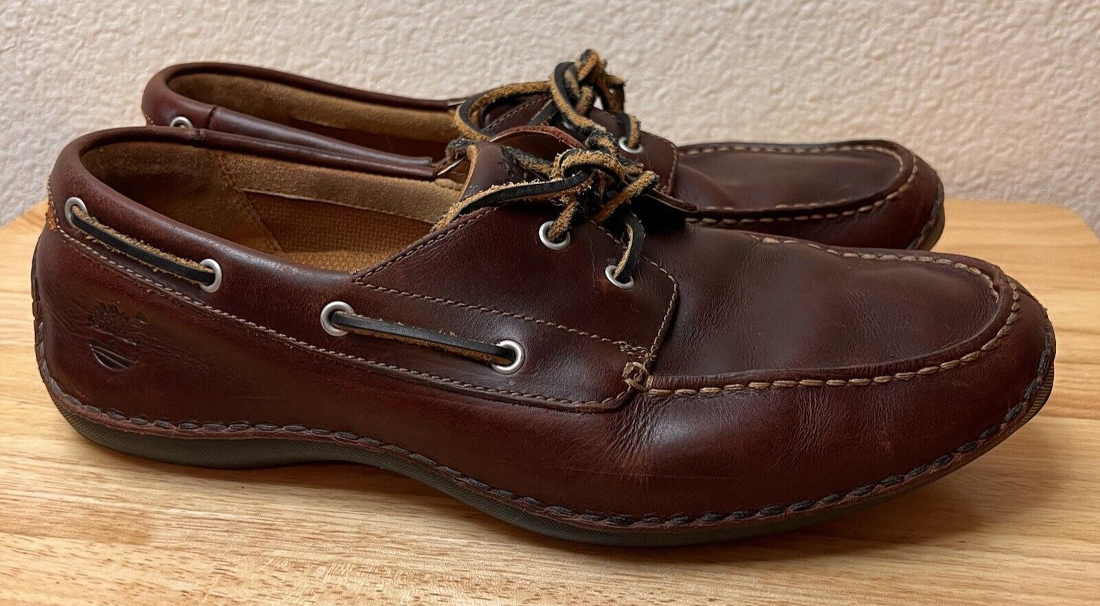 Timberland Annapolis 2 Eye Moc Toe Men's Rootbeer Leather Boat Sz 10 image 3