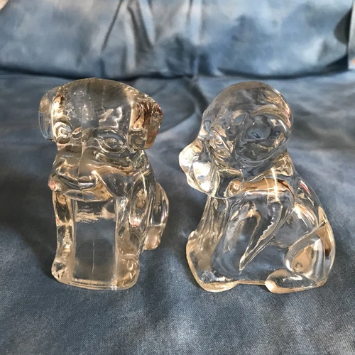 Pair Vintage Federal Glass Figural Glass Dog Candy Containers