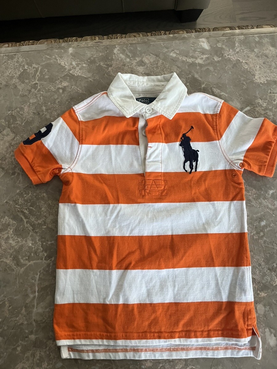 新品　Polo Ralph Lauren Sサイズ（140） Polo Ralph Lauren kids s/s polo shirt Orange/white w big
