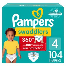 Pampers Swaddler 360 Disposable Baby Diapers Size 4, 104ct Stretch Waistband
