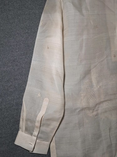Barong Tagalog Filipino Shirt Mens Size XL Tan Sheer Embroidered Henley Button - Picture 5 of 6