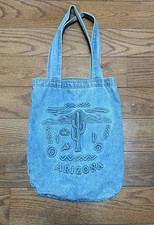 Vintage 90’s Large Arizona Denim Tote Bag Made in USA Cotton Southwest Design