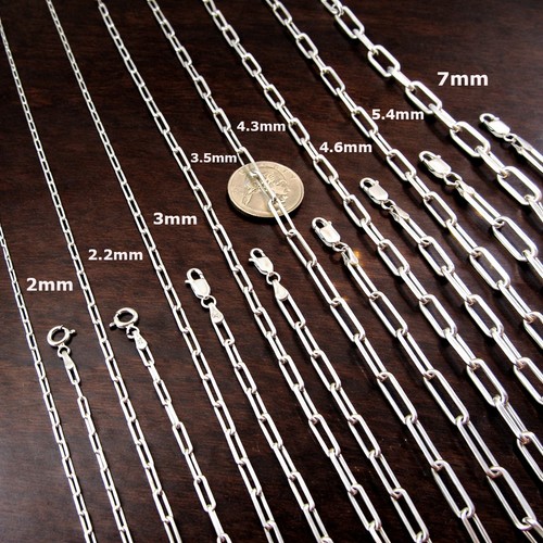 Solid 925 Sterling Silver Paperclip Chain Paper Clip Necklace Made in Italy