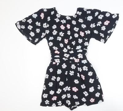 Tanzender Leopard Damen schwarz Blumen Wickel kurzes Kleid Größe 10