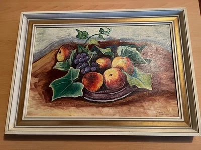 ORIGINAL Bild Ölgemälde  Obst, Malerei Kunst  mit Rahmen, HANDGEMALT - Bild 1 von 4