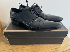 MENS H by HUDSON DOLLAR II BLACK PATENT FORMAL DRESS SHOES UK 10 EU 44 WEDDING