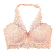 Victoria's Secret PINK Bralette Women's Size MEDIUM D-DD Beige Floral Lace EUC