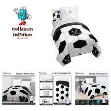 Soccer Themed Kids Comforter Set, 5-Piece Twin with Messi Design - Fun Cozy