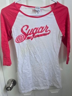 Sugar Factory Las Vegas Raglan Tee Small S Red White 3/4 Sleeve Graphic Flawed