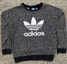 Girl's Adidas Black White Hearts Crewneck Pullover Sweatshirt Size 11/12 M