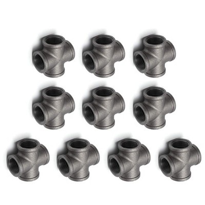 1'' 4-Way Cross Fitting Connector, Home TZH Malleable iron Pipe 1 , Gray