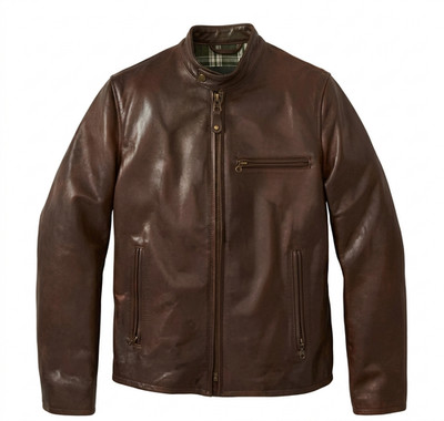 Men's Vintage Brown Real Leather Jacket Slim Fit Cafe Racer Biker Moto Coat