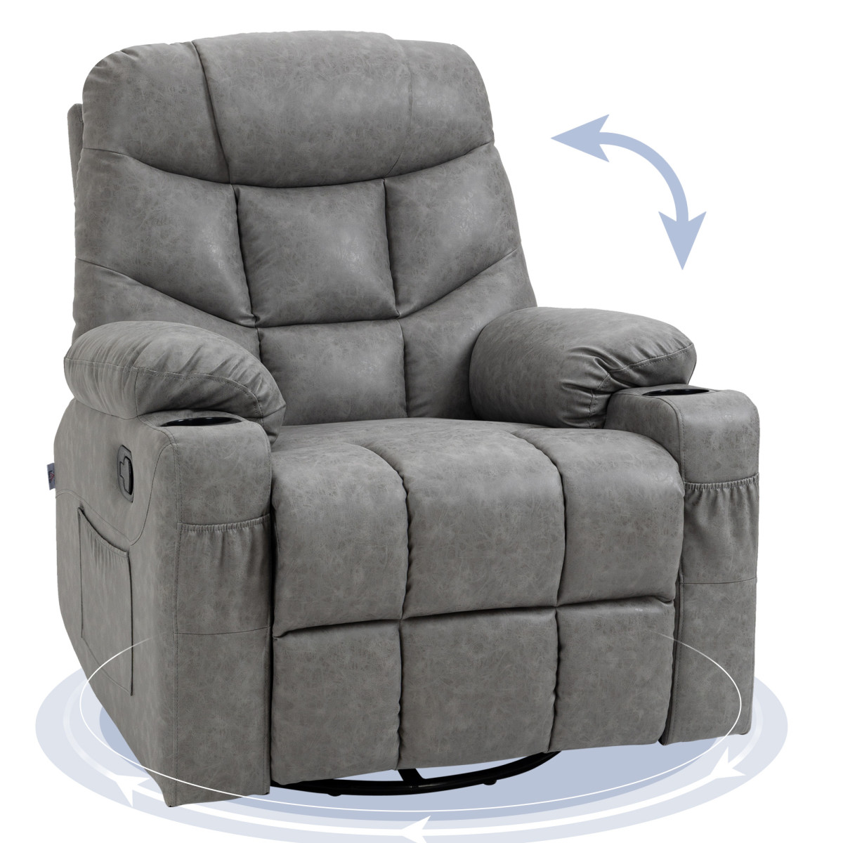HOMCOM Manual Recliner Chair - Grey Faux Leather - 135° Recline - Footrest - Cup Holder - Side Pocket - Image 2