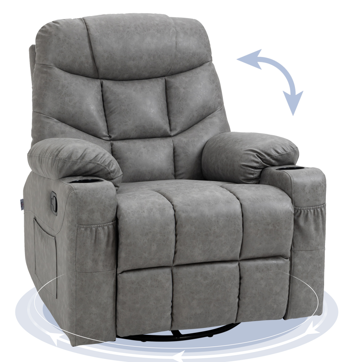 HOMCOM Manual Recliner Chair - Grey Faux Leather - 135° Recline - Footrest - Cup Holder - Side Pocket - Image 2