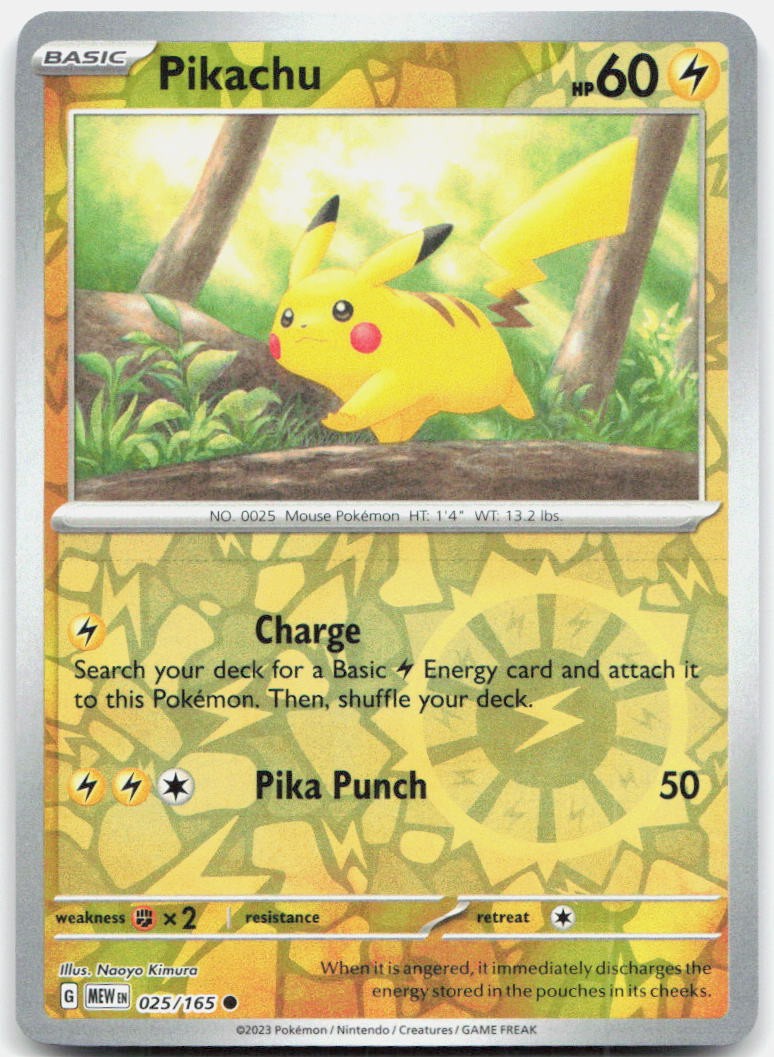 Pikachu 025/165 Common 151 Pokemon Reverse Holo Near Mint