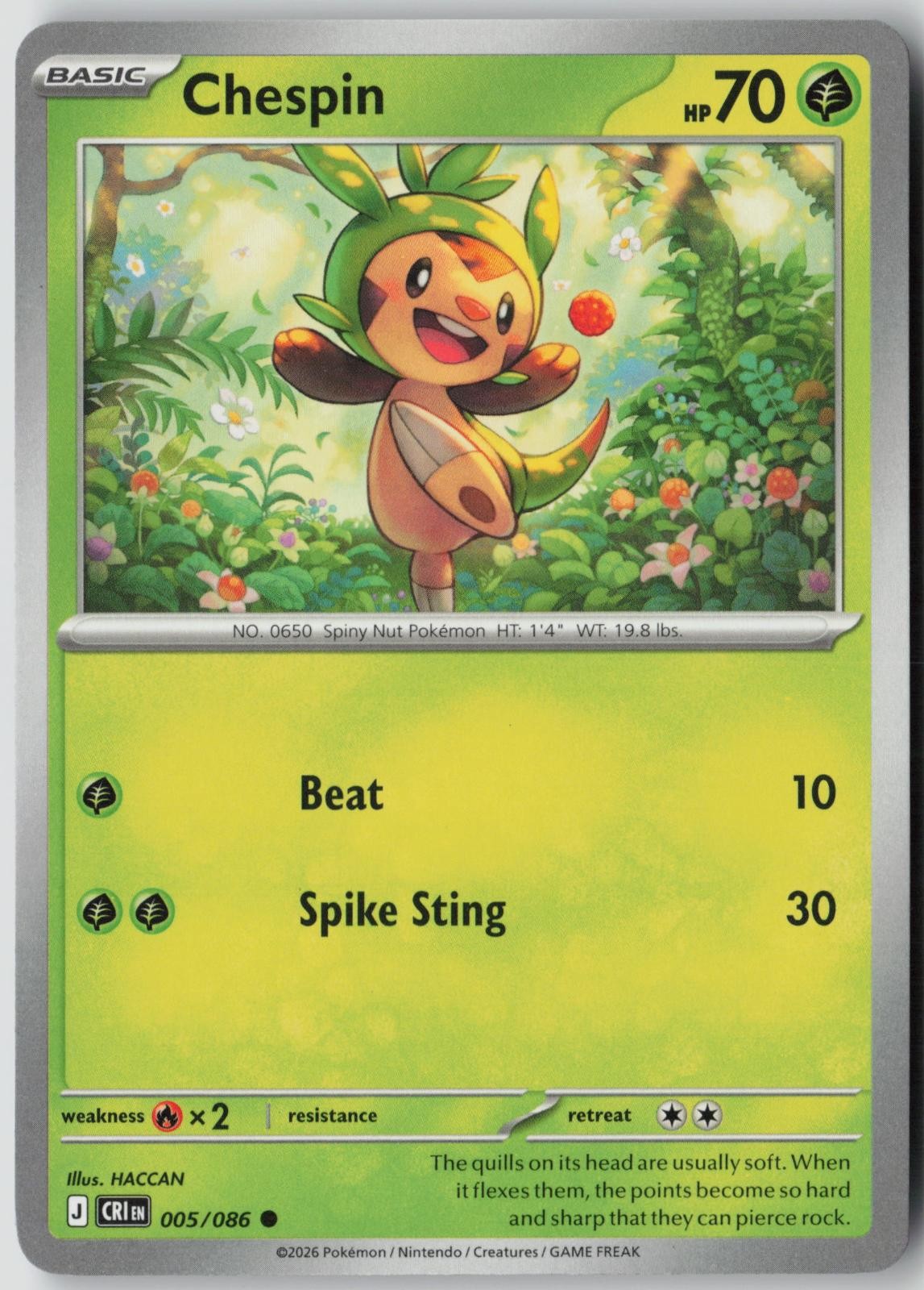Chespin 005/086 Common ME04: Chaos Rising Pokemon Near Mint