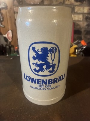 Large Vintage Lowenbrau Seit 1383 Munchen Stoneware 1L Beer Stein Mug Germany