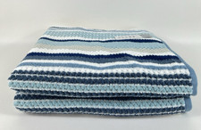 Casaba 2 Pc Bath Towel Set Blue White Taupe Striped Super Soft Cotton Blend NEW