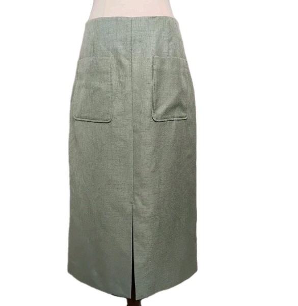 WITCHERY Skirt Pencil Midi Front Patch Pockets Green Lined Size 12 Office Work