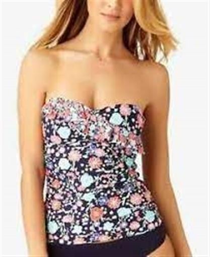 Anne Cole 18MT25160 S Lazy Daisy Navy Flounce Shirred Bandeaukini #87672