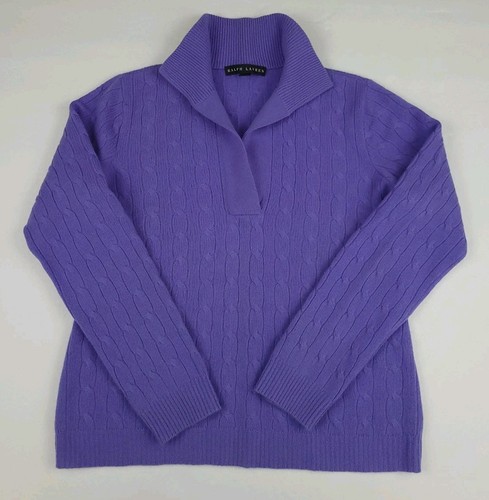 Ralph Lauren Black Label, Maglione Vintage Ralph Lauren Black Label Viola Maglia Cavo Collo Cashmere RL XL