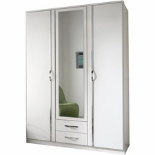 CHOICEWARDROBE DUREL 135 White 3 Door Mirrored Wardrobe 2 Drawers
