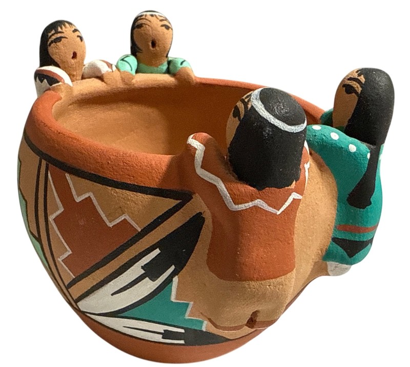 Jemez Pueblo Native American 4”x3.5" Friendship Bowl Turtle Inside Signed by JT