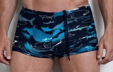 RARE Vintage Speedo  Men  s 28 Shark Print squarecut competition racer swimsuit