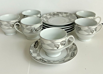 NOGOYA Japan Fine Porcelain Cup & Saucer Set of 6 - YAMASENG - 24CT Gold Plated