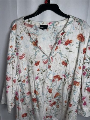 Jones New York Long Top In 1X Orange And Red Floral Print 