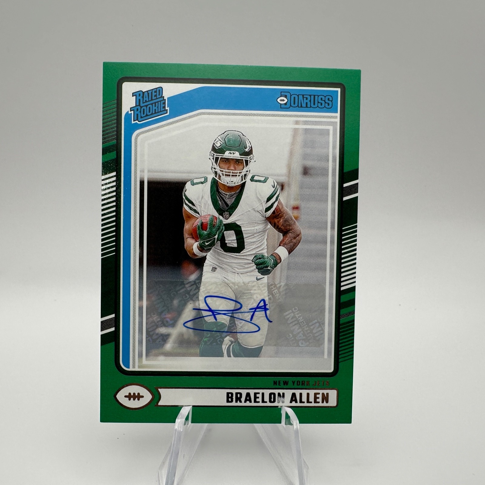 2024 Donruss - Braelon Allen Rated Rookie Autograph Green #306 Color Match Jets