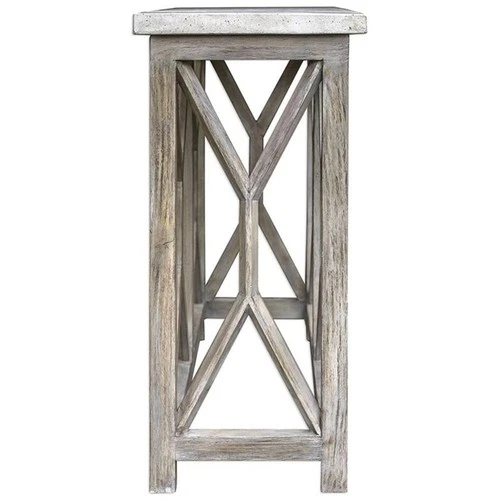 Uttermost Catali Wood and Stone Top Accent Console Table in Ivory and Oatmeal - Picture 4 of 8
