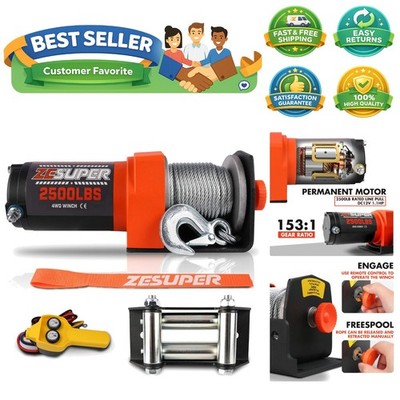 2500 lb Electric Winch 50ft Steel Cable 12V DC UTV ATV Boat Trailer Winch wit...